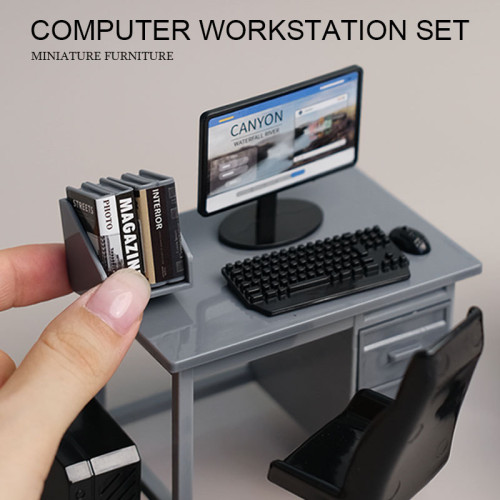 迷你仿真電腦桌椅辦公室牛馬桌微縮場景桌面擺件扮家家酒娃娃屋模型 迷你仿真電腦桌椅辦公室牛馬桌微縮場景桌面擺件扮家家酒娃娃屋模型