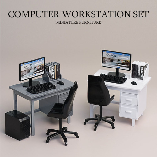 迷你仿真電腦桌椅辦公室牛馬桌微縮場景桌面擺件扮家家酒娃娃屋模型 迷你仿真電腦桌椅辦公室牛馬桌微縮場景桌面擺件扮家家酒娃娃屋模型