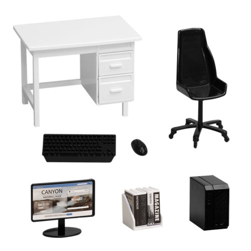 迷你仿真電腦桌椅辦公室牛馬桌微縮場景桌面擺件扮家家酒娃娃屋模型 迷你仿真電腦桌椅辦公室牛馬桌微縮場景桌面擺件扮家家酒娃娃屋模型