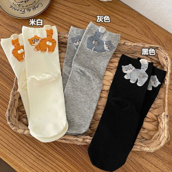 可愛貓咪襪子女士秋冬新款中筒襪韓版立體卡通高顔值外穿長襪