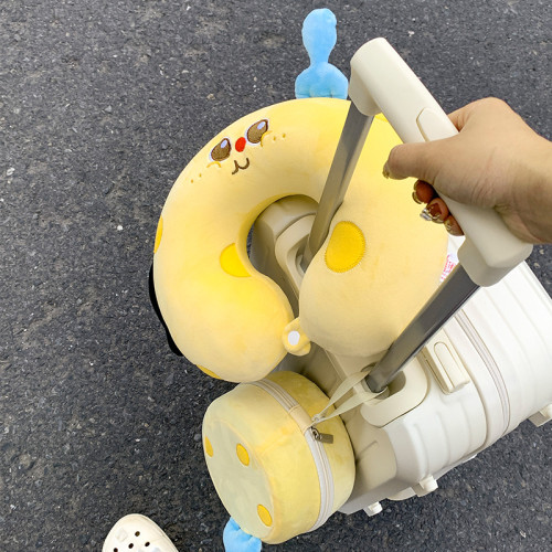 卡通趣味辦公室午休U型枕頭外出長途旅行飛機睡覺護頸枕可攜式套盒