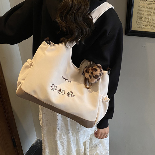 撞色洋氣女單肩包2025新款韓風小衆設計簡約休閒手提大容量托特包