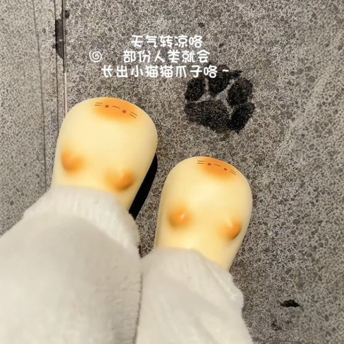 可愛小貓帶貓爪可外穿棉拖鞋女冬季加絨保暖情侶居家厚底棉拖鞋女
