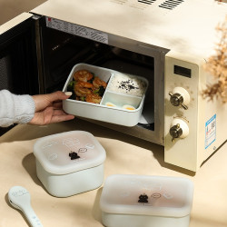 藍蓮花微波爐可加熱分格矽膠飯盒便當食品級三格上班族輕便小容s^
