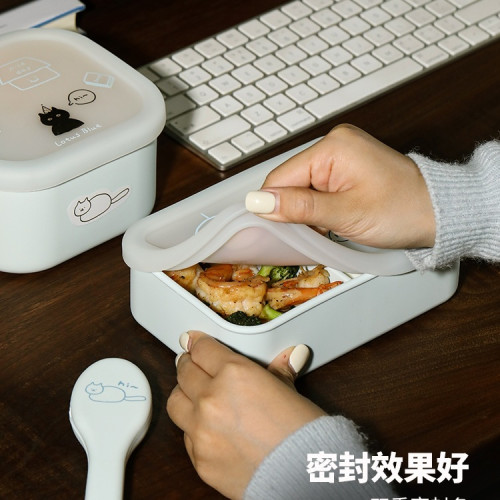 藍蓮花微波爐可加熱分格矽膠飯盒便當食品級三格上班族輕便小容s^