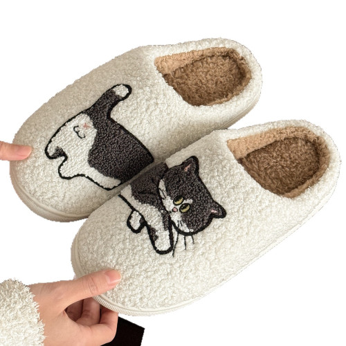 可愛小貓棉拖鞋女士家用秋冬季室內家居保暖加厚加絨毛毛拖鞋女