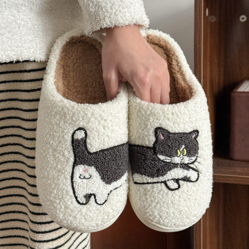 可愛小貓棉拖鞋女士秋冬季新款室內家居保暖加厚毛毛加絨拖鞋女冬