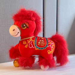 新款2026馬年吉祥物公仔舞獅小馬玩偶毛絨玩具生肖馬娃娃新年禮物