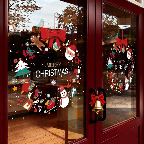 2026聖誕節裝飾品靜電貼紙布置花環聖誕老人商場櫥窗玻璃門貼窗貼