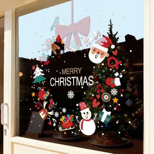 2026聖誕節裝飾品靜電貼紙布置花環聖誕老人商場櫥窗玻璃門貼窗貼