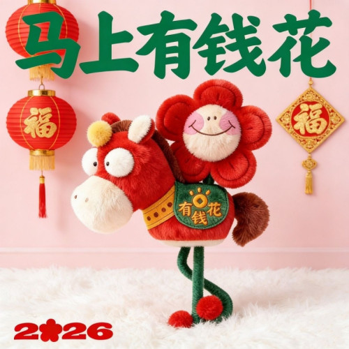 2026馬年吉祥物公仔馬上有錢花玩偶毛絨掛件書包包掛飾女新年禮物