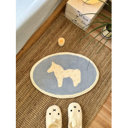 2026年小馬地毯臥室床邊毯少女可愛韓系藍色兒童床前墊橢圓形地墊