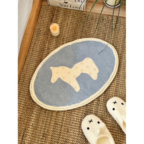 2026年小馬地毯臥室床邊毯少女可愛韓系藍色兒童床前墊橢圓形地墊