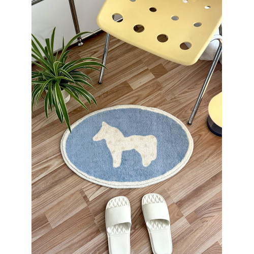 2026年小馬地毯臥室床邊毯少女可愛韓系藍色兒童床前墊橢圓形地墊