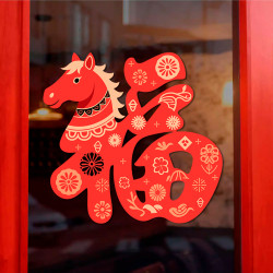 2026新年馬年新春節過年玻璃貼紙裝飾品商場布置店鋪福字靜電門貼