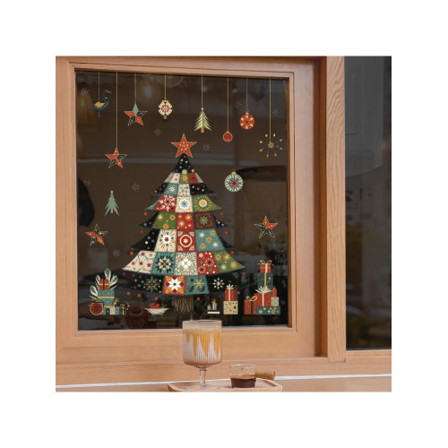 2026聖誕節靜電玻璃窗貼聖誕樹禮盒星星裝飾貼畫彩燈松枝小鳥貼畫