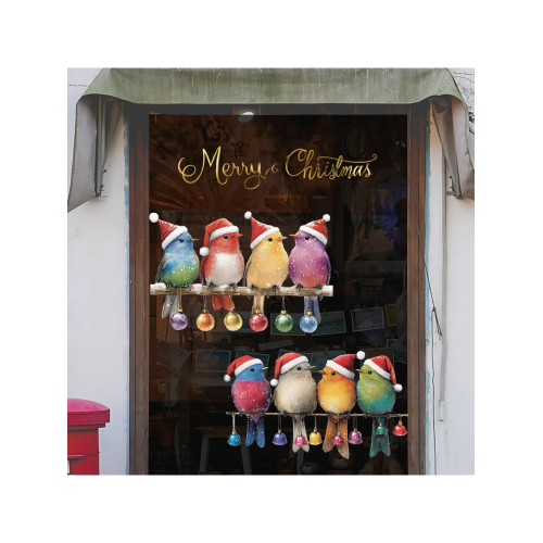 2026聖誕節靜電玻璃窗貼聖誕樹禮盒星星裝飾貼畫彩燈松枝小鳥貼畫