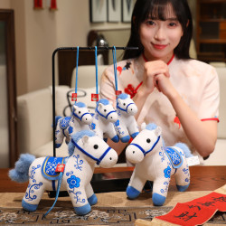 2026馬年吉祥物公仔生肖馬毛絨玩具青花瓷馬玩偶布娃娃禮品