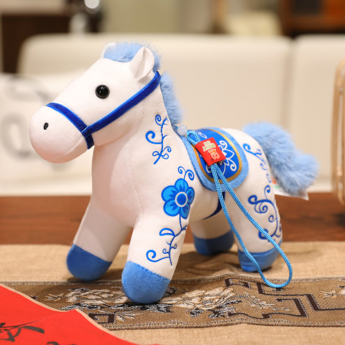 2026馬年吉祥物公仔生肖馬毛絨玩具青花瓷馬玩偶布娃娃禮品