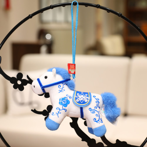 2026馬年吉祥物公仔生肖馬毛絨玩具青花瓷馬玩偶布娃娃禮品