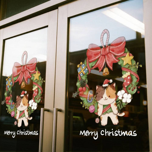2026聖誕節裝飾品靜電貼紙布置花環聖誕老人商場櫥窗玻璃門貼窗貼