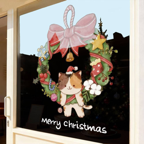 2026聖誕節裝飾品靜電貼紙布置花環聖誕老人商場櫥窗玻璃門貼窗貼