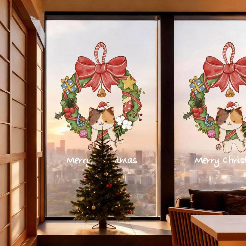 2026聖誕節裝飾品靜電貼紙布置花環聖誕老人商場櫥窗玻璃門貼窗貼