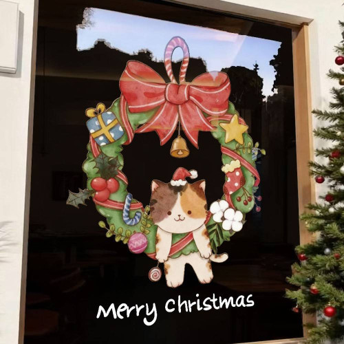 2026聖誕節裝飾品靜電貼紙布置花環聖誕老人商場櫥窗玻璃門貼窗貼