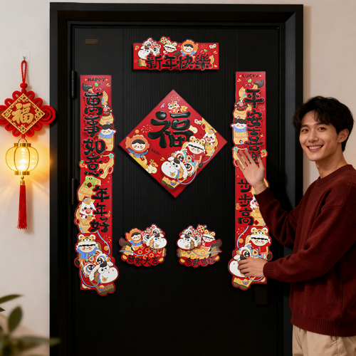 2026馬年新款新年卡通雙層立體對聯春節裝飾貼紙加厚卡紙創意春聯