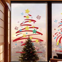 2026新年聖誕節裝飾櫥窗玻璃貼紙靜電窗花卡通聖誕樹布置門貼窗貼