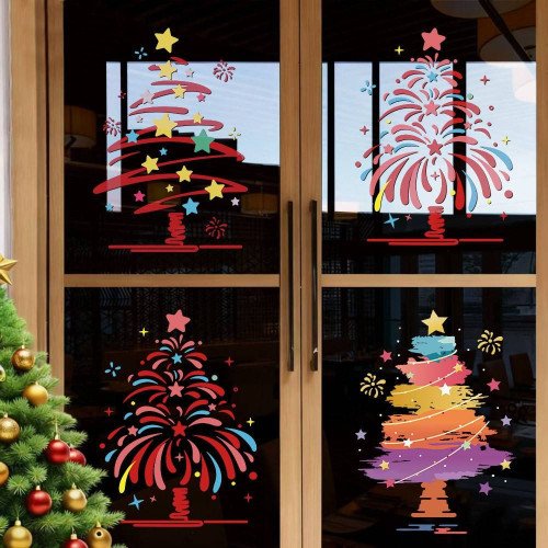 2026新年聖誕節裝飾櫥窗玻璃貼紙靜電窗花卡通聖誕樹布置門貼窗貼