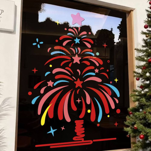 2026新年聖誕節裝飾櫥窗玻璃貼紙靜電窗花卡通聖誕樹布置門貼窗貼