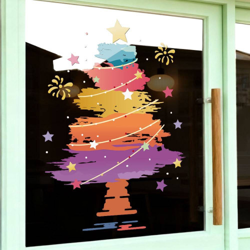 2026新年聖誕節裝飾櫥窗玻璃貼紙靜電窗花卡通聖誕樹布置門貼窗貼