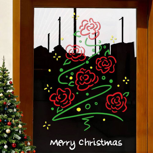 2026抽象聖誕節聖誕樹聖誕快樂字母窗花貼玻璃貼櫥窗裝飾靜電貼紙