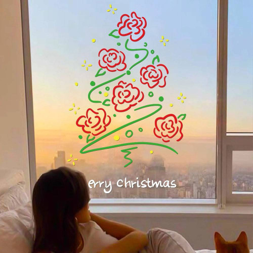 2026抽象聖誕節聖誕樹聖誕快樂字母窗花貼玻璃貼櫥窗裝飾靜電貼紙