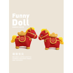 2026馬年吉祥物馱著金元寶馬公仔生肖馬上有錢花玩偶新年禮物毛絨