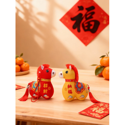 2026馬年吉祥物公仔國風布藝馬招財納福馬玩偶生肖馬掛件新年禮品