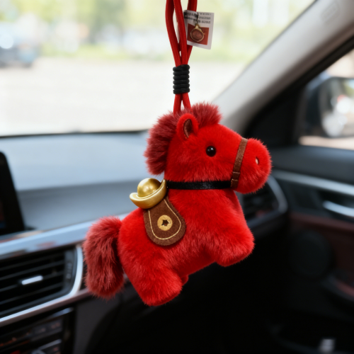 紅色元寶小馬毛絨掛件2026馬年吉祥物公仔馬上有錢生肖小馬鑰匙釦