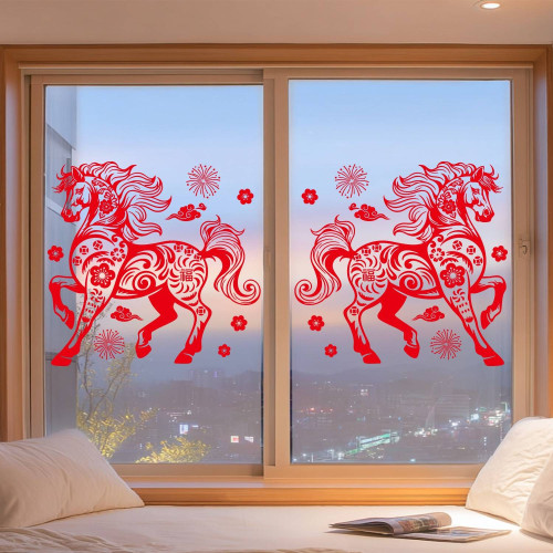2026馬年紅色福字靜電貼窗花貼新年門貼新春裝飾PVC防水玻璃貼紙