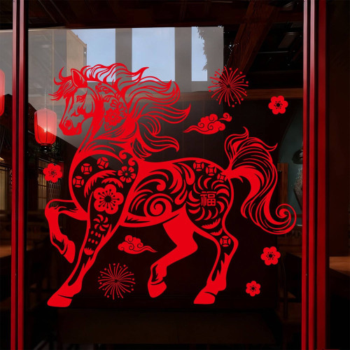 2026馬年紅色福字靜電貼窗花貼新年門貼新春裝飾PVC防水玻璃貼紙