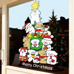 2026新年聖誕節線條小狗聖誕樹裝飾窗花春節元旦玻璃門貼紙窗貼畫