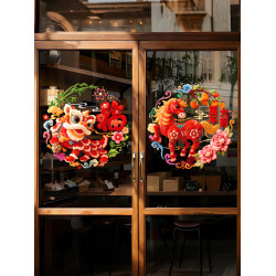 2026新款馬年窗花玻璃門貼紙春節過年櫥窗靜電貼新年場景裝飾