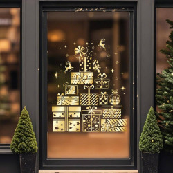 2026金色聖誕樹聖誕禮物靜電玻璃窗貼聖誕節日玻璃推拉門裝飾窗貼