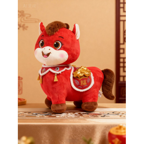 2026馬年吉祥物小馬公仔福氣滿滿元寶生肖馬玩偶毛絨玩具年會禮品