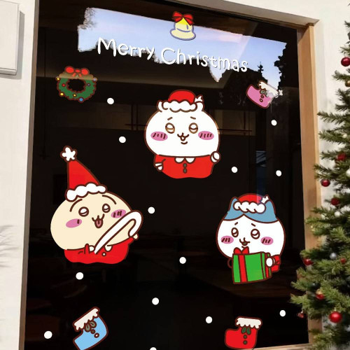 2026新年聖誕節裝飾貼紙聖誕樹chiikawa吉伊卡哇櫥窗玻璃門貼窗貼