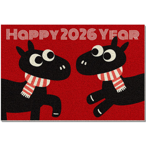 新年快樂裝飾大門地墊卡通喜慶春節氛圍布置2026馬年創意店鋪門口