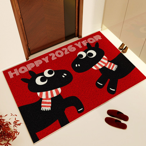 新年快樂裝飾大門地墊卡通喜慶春節氛圍布置2026馬年創意店鋪門口