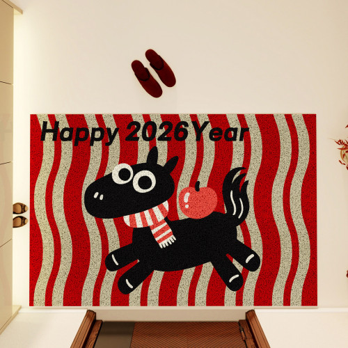 新年快樂裝飾大門地墊卡通喜慶春節氛圍布置2026馬年創意店鋪門口