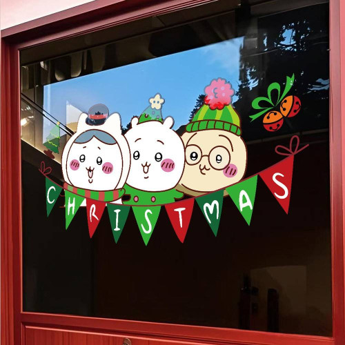 2026耶誕聖誕節裝飾貼紙聖誕樹chiikawa吉伊卡哇櫥窗玻璃門貼窗貼