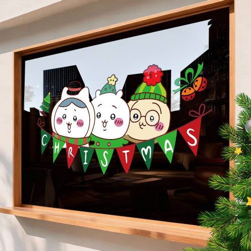 2026耶誕聖誕節裝飾貼紙聖誕樹chiikawa吉伊卡哇櫥窗玻璃門貼窗貼